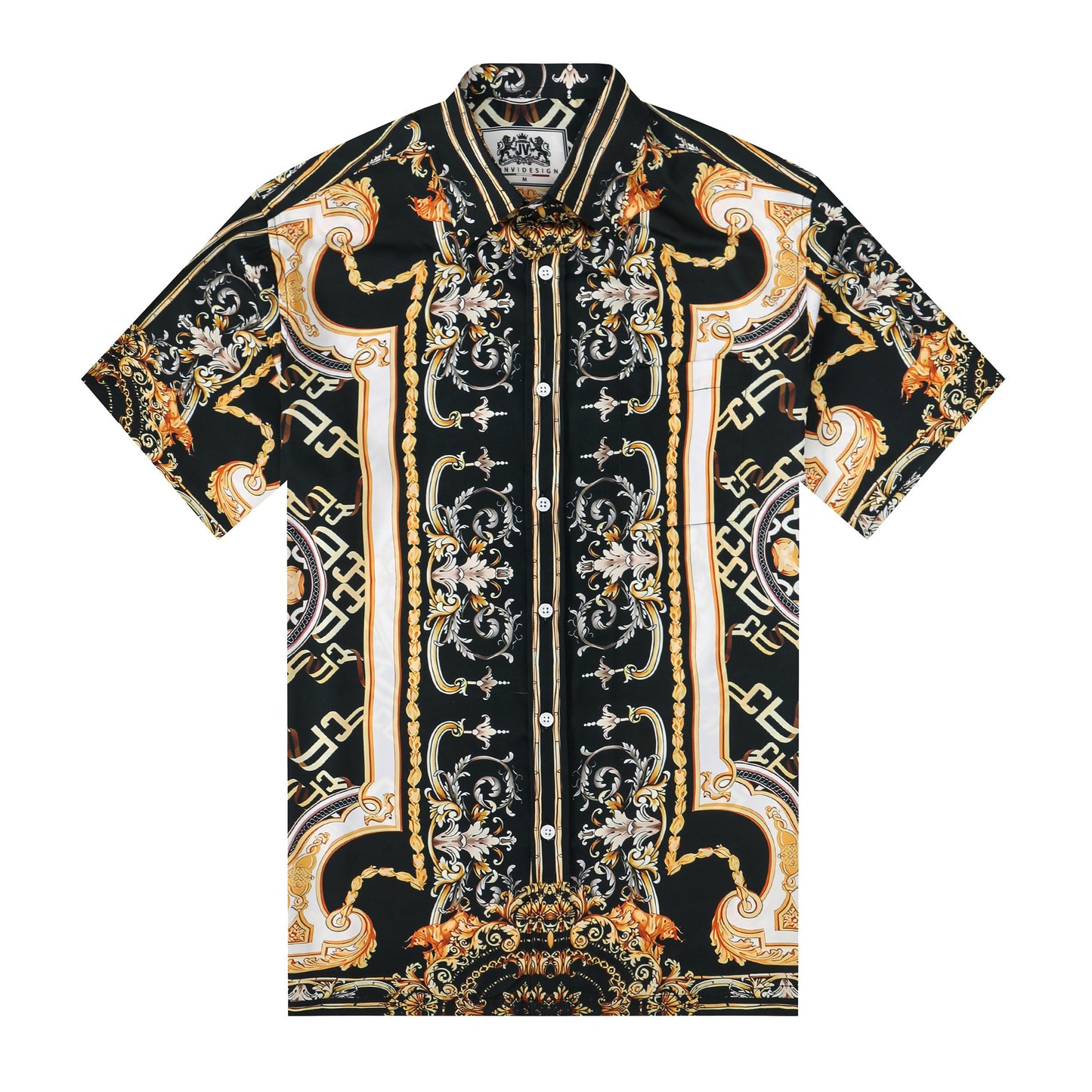 Golden Baroque Silk Fiber Short Sleeve Shirt