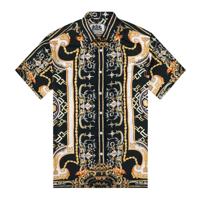 Golden Baroque Silk Fiber Short Sleeve Shirt