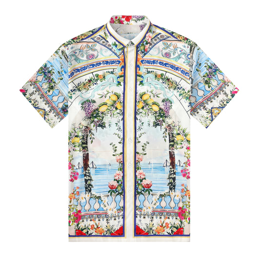 Resort Lemon Arch Door Silk Fiber Short Sleeve Shirt
