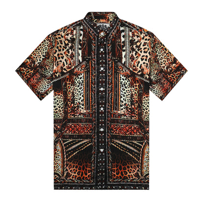 Leopard Print Silk Fiber Short Sleeve Shirt