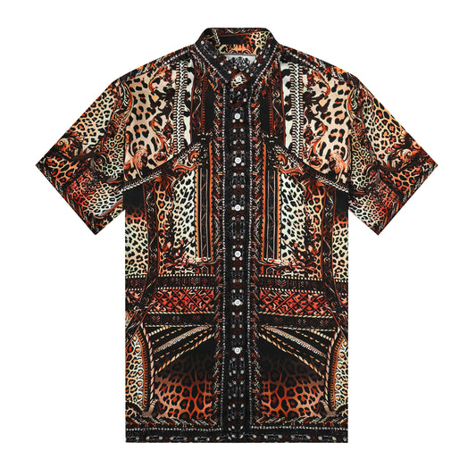 Leopard Print Silk Fiber Short Sleeve Shirt