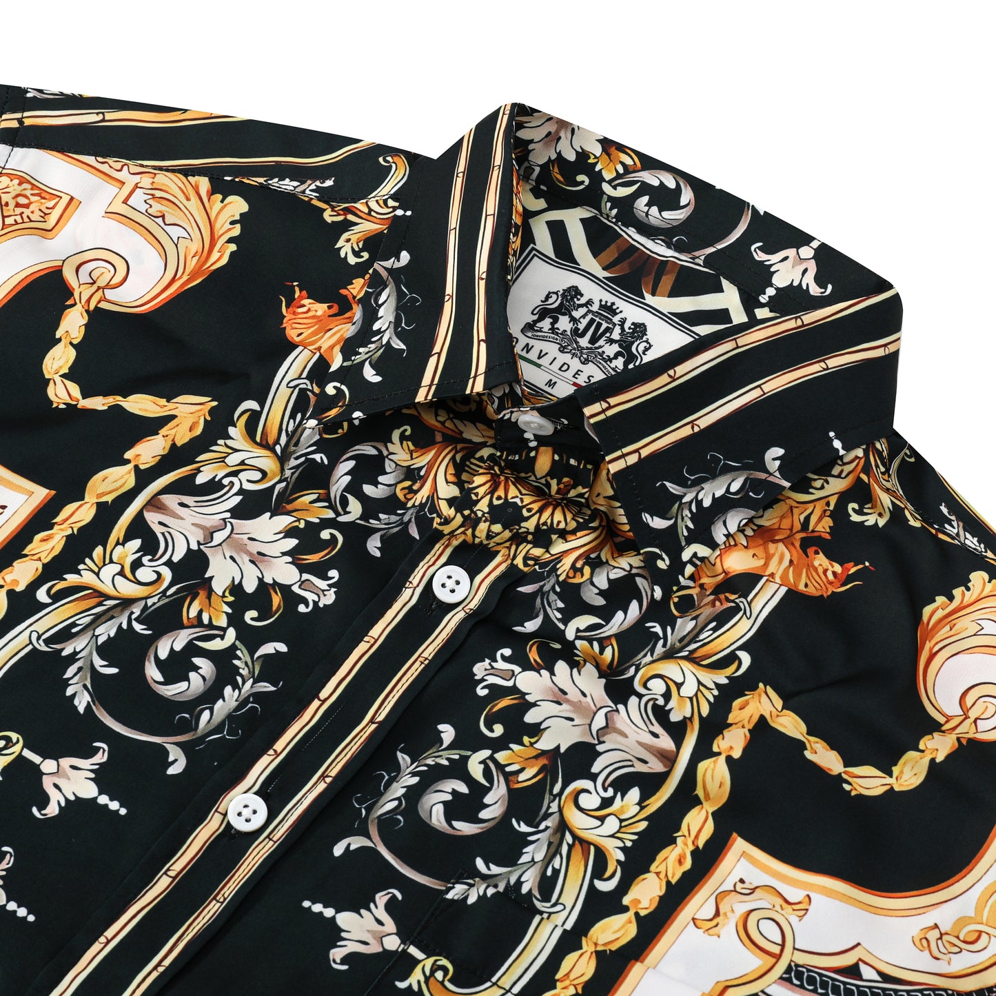 Golden Baroque Silk Fiber Short Sleeve Shirt