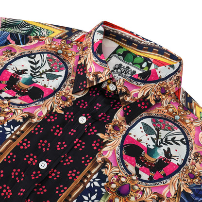 Tropical Leopard Printed Silk Fiber Short Sleeve Shirt