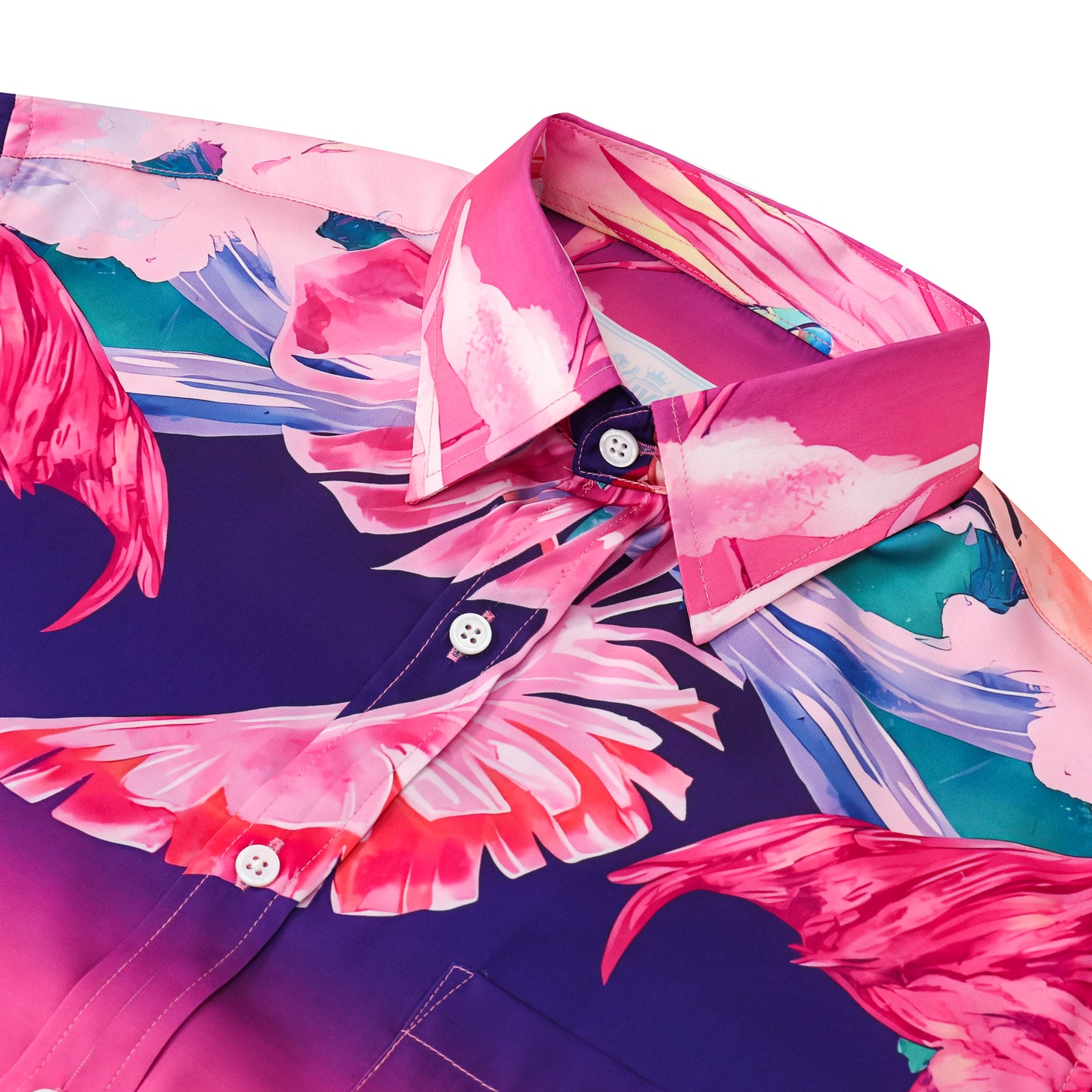 Tropical Flamingo Silk Fiber Short Sleeve Casual Shirt