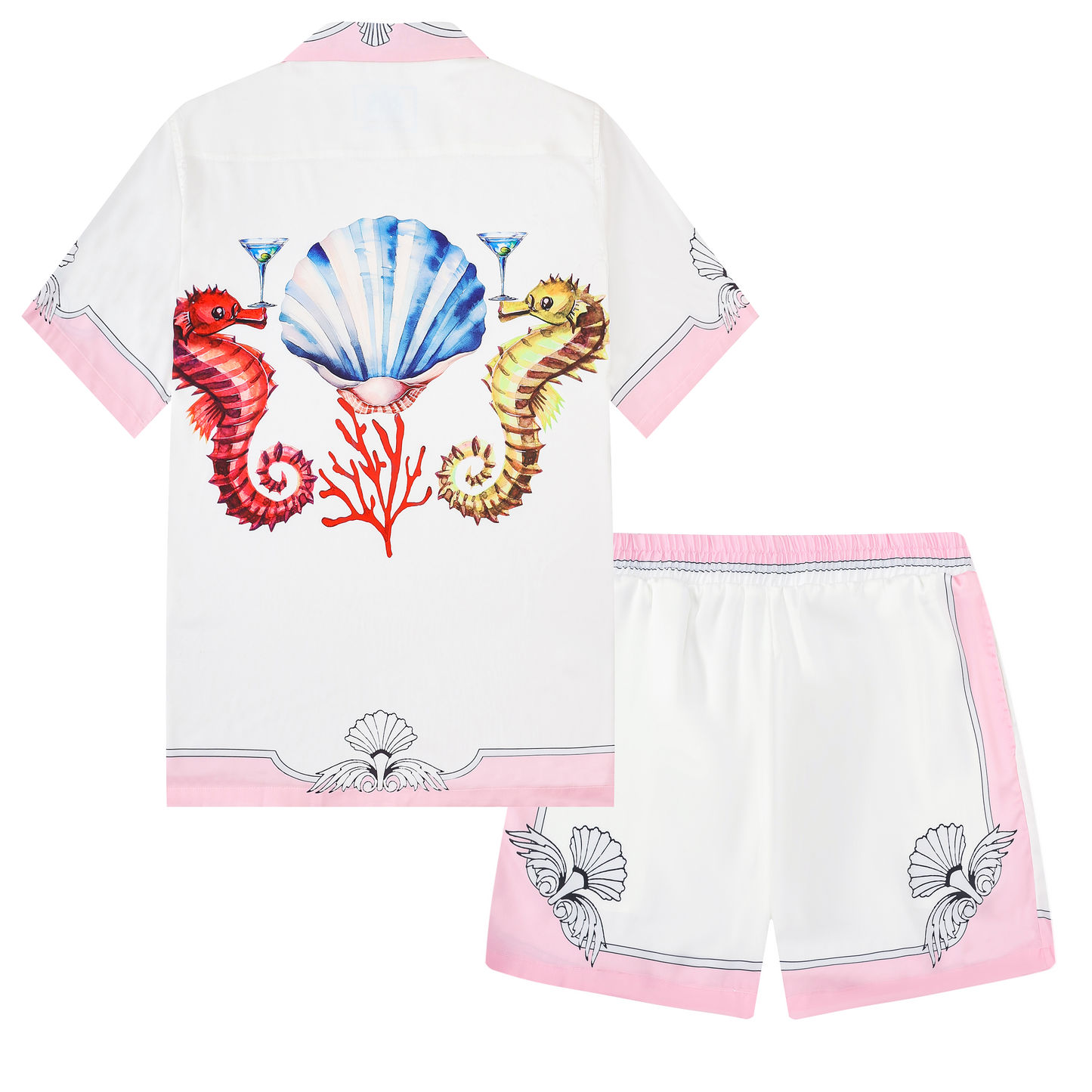 Marine Seahorse Pattern Short Sleeve Camp Collar Shirt