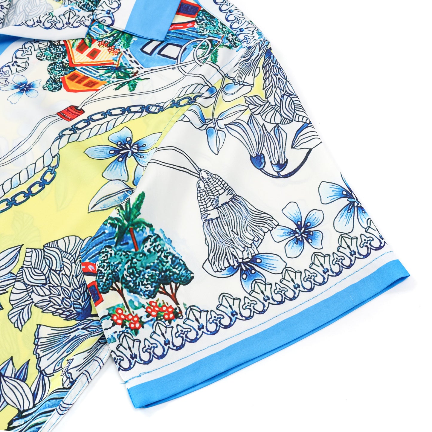 Floral Parrot Pattern Silk Fiber Short Sleeve Camp Collar Shirt