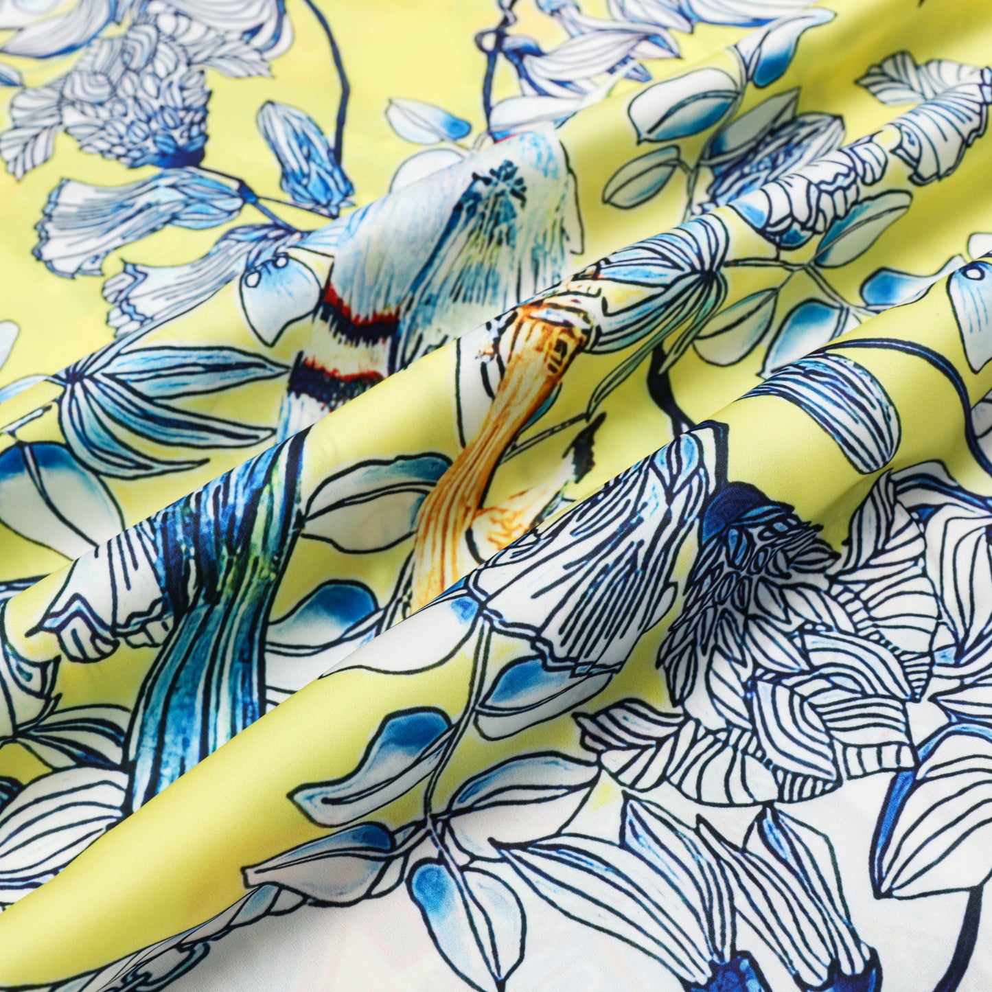 Floral Parrot Pattern Silk Fiber Short Sleeve Camp Collar Shirt