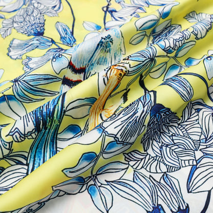 Floral Parrot Pattern Silk Fiber Short Sleeve Camp Collar Shirt