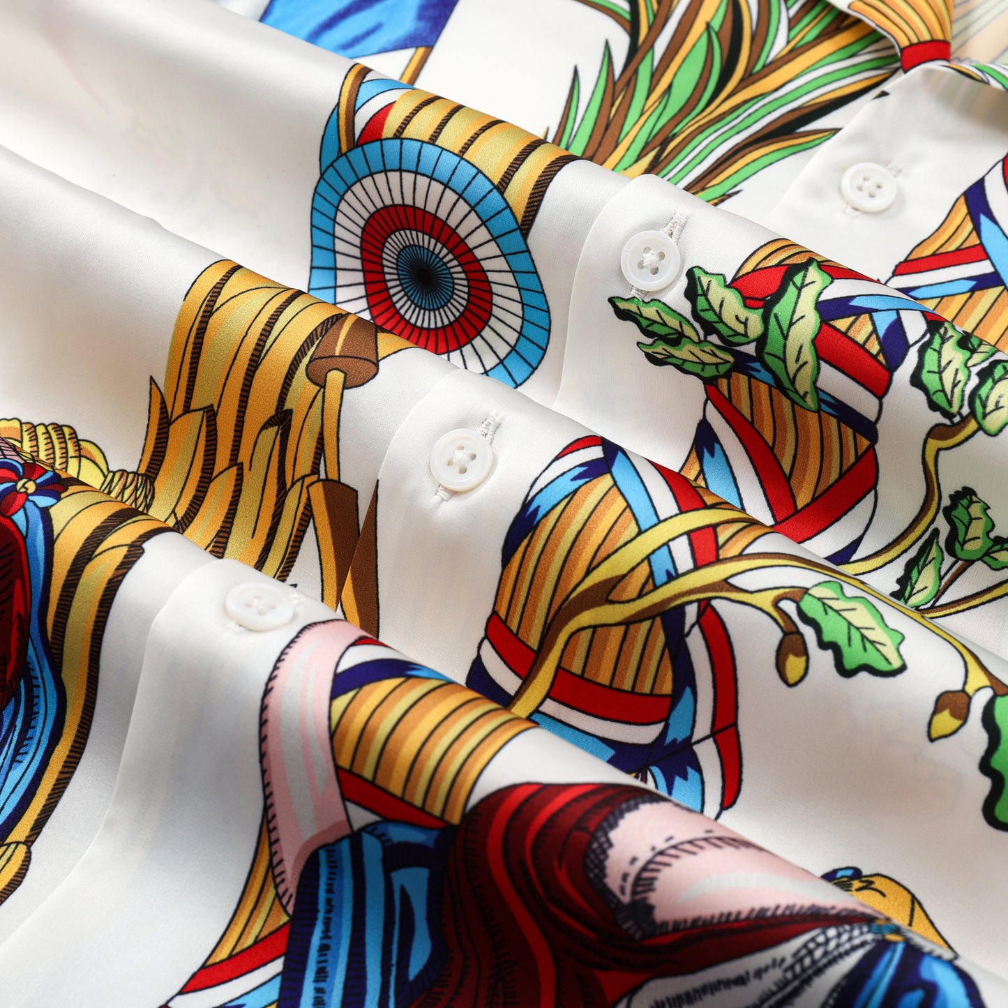 Retro Noble Pattern Silk Fiber Short Sleeve Camp Collar Shirt