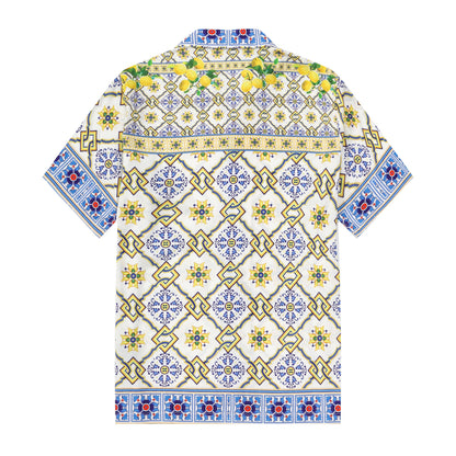 Floral Pattern Silk Fiber Short Sleeve Camp Collar Shirt